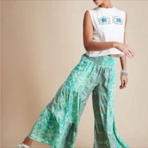 NWT Earthbound Trading Green Paisley Wide Leg Pant